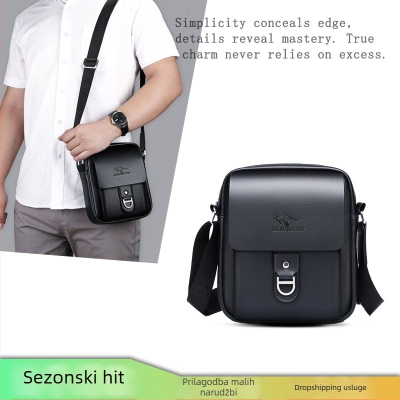 Muška PU kožna crossbody torba — poslovni stil, vodootporna, protivkrađa, otporna na habanje, jednobojna, podstava od poliestera