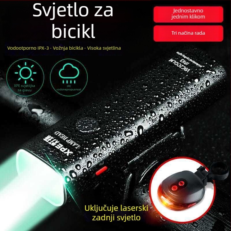 Prednja svjetiljka za bicikl od aluminijske legure, punjiva, jaka svjetlost za planinski bicikl i noćnu vožnju