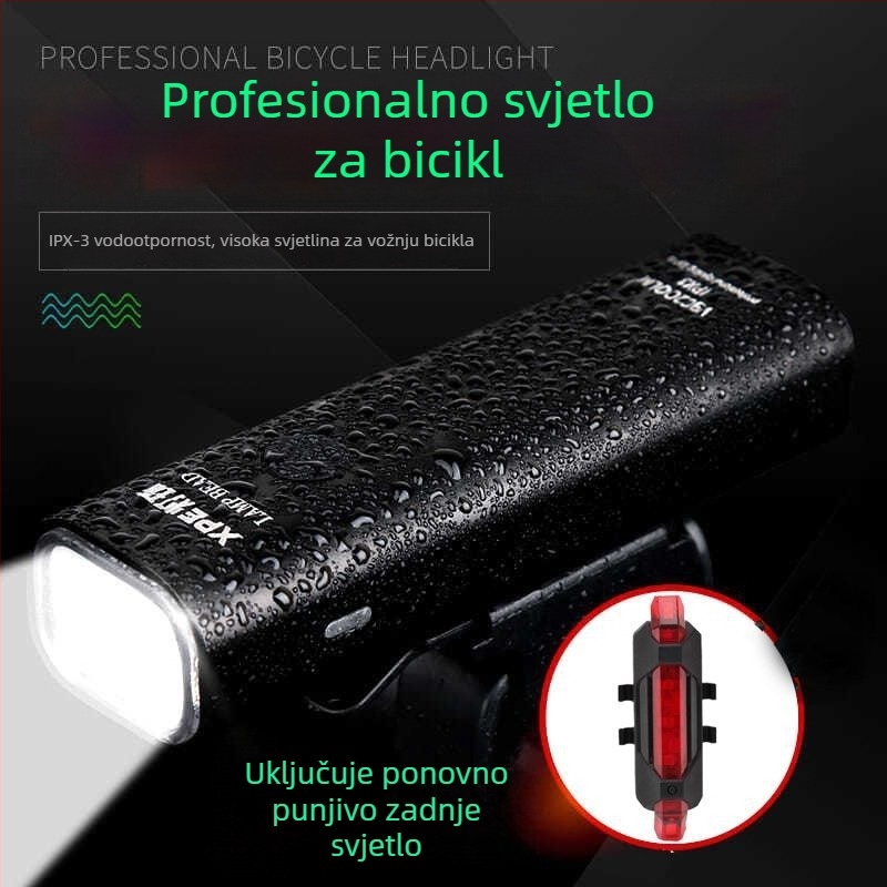 Prednja svjetiljka za bicikl od aluminijske legure, punjiva, jaka svjetlost za planinski bicikl i noćnu vožnju