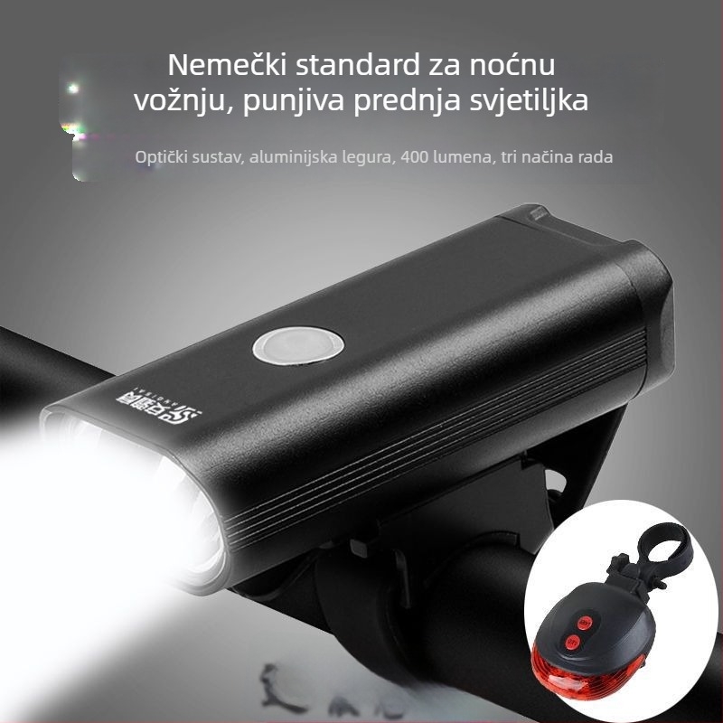 Prednja svjetiljka za bicikl od aluminijske legure, punjiva, jaka svjetlost za planinski bicikl i noćnu vožnju