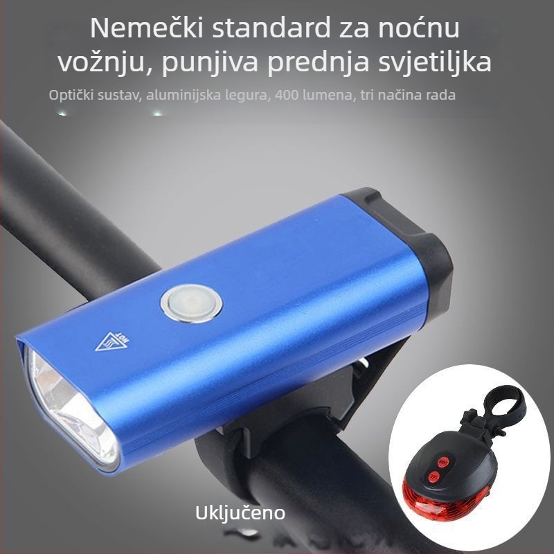 Prednja svjetiljka za bicikl od aluminijske legure, punjiva, jaka svjetlost za planinski bicikl i noćnu vožnju