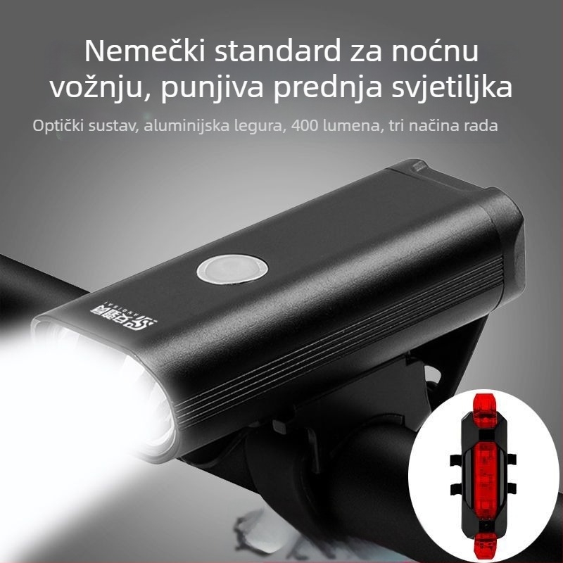 Prednja svjetiljka za bicikl od aluminijske legure, punjiva, jaka svjetlost za planinski bicikl i noćnu vožnju