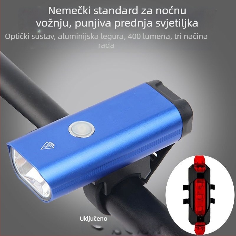 Prednja svjetiljka za bicikl od aluminijske legure, punjiva, jaka svjetlost za planinski bicikl i noćnu vožnju