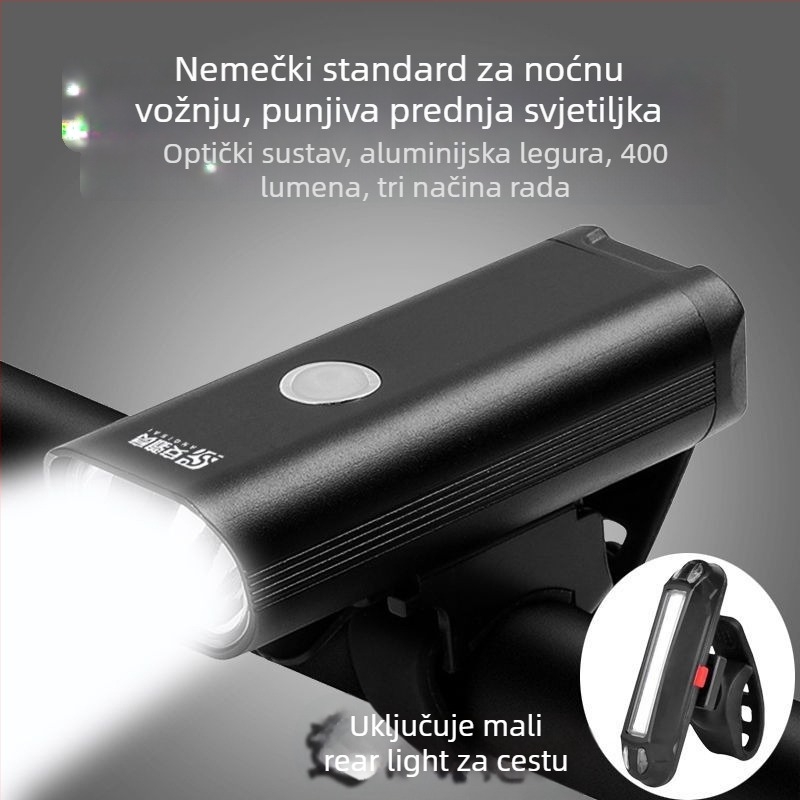 Prednja svjetiljka za bicikl od aluminijske legure, punjiva, jaka svjetlost za planinski bicikl i noćnu vožnju