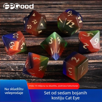 Wowu skup poliedričnih kockica za stolne igre – sedam D20 kockica od umjetnog mačjeg oka kamena, prilagodljivo