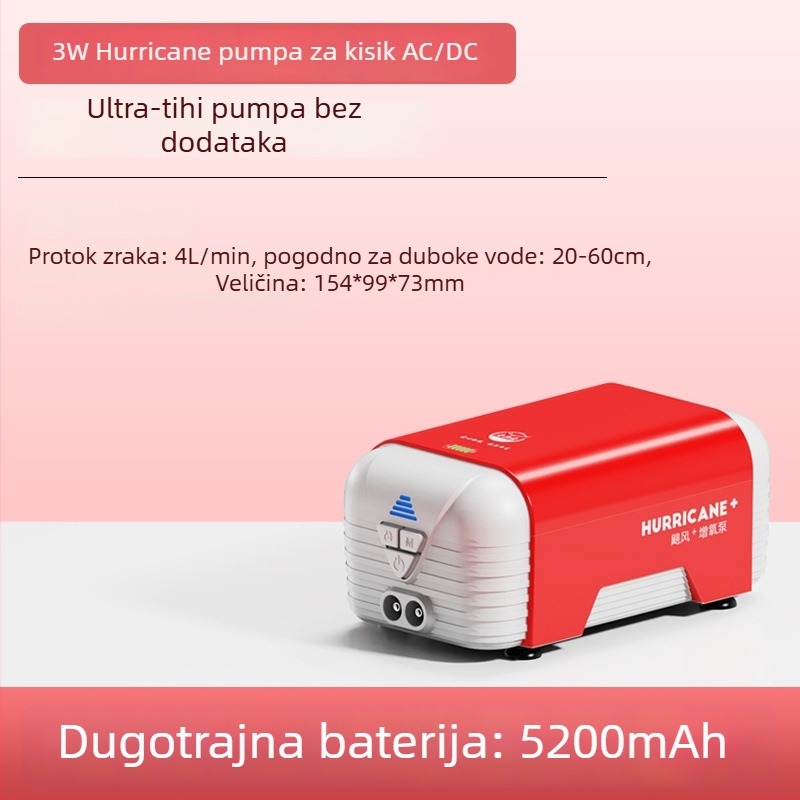 Old Fisherman pumpa za kisik u akvariju – izuzetno tiha, AC/DC dvostruka napajanja, punjiva, Težina 1.0 kg / 2.5 kg