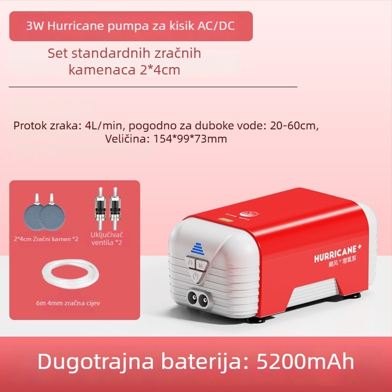 Old Fisherman pumpa za kisik u akvariju – izuzetno tiha, AC/DC dvostruka napajanja, punjiva, Težina 1.0 kg / 2.5 kg