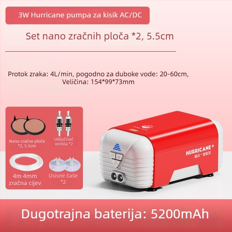 Old Fisherman pumpa za kisik u akvariju – izuzetno tiha, AC/DC dvostruka napajanja, punjiva, Težina 1.0 kg / 2.5 kg