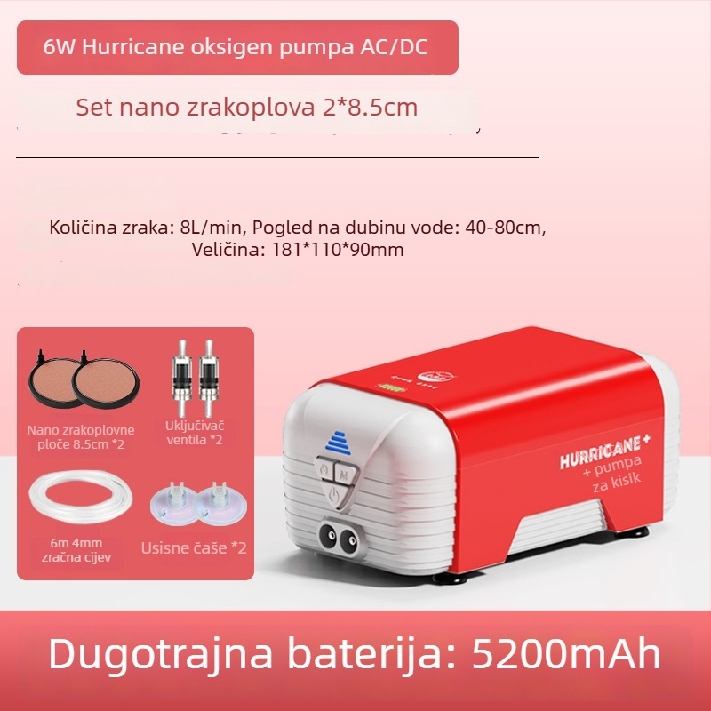 Old Fisherman pumpa za kisik u akvariju – izuzetno tiha, AC/DC dvostruka napajanja, punjiva, Težina 1.0 kg / 2.5 kg