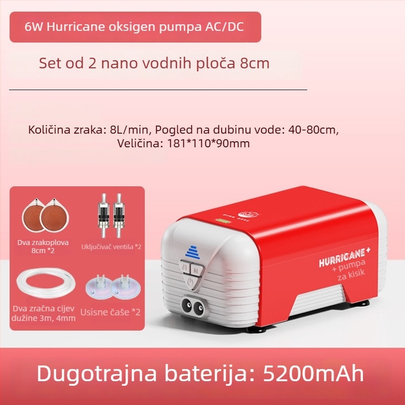 Old Fisherman pumpa za kisik u akvariju – izuzetno tiha, AC/DC dvostruka napajanja, punjiva, Težina 1.0 kg / 2.5 kg