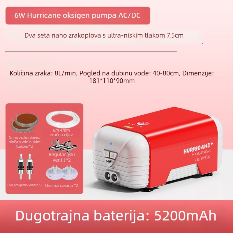 Old Fisherman pumpa za kisik u akvariju – izuzetno tiha, AC/DC dvostruka napajanja, punjiva, Težina 1.0 kg / 2.5 kg