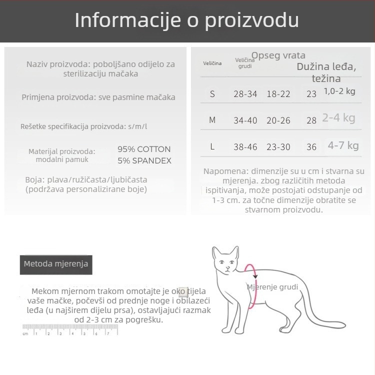 Prozračni postoperativni kombinezon za mačke, protiv lizanja, elastičan, za sve sezone