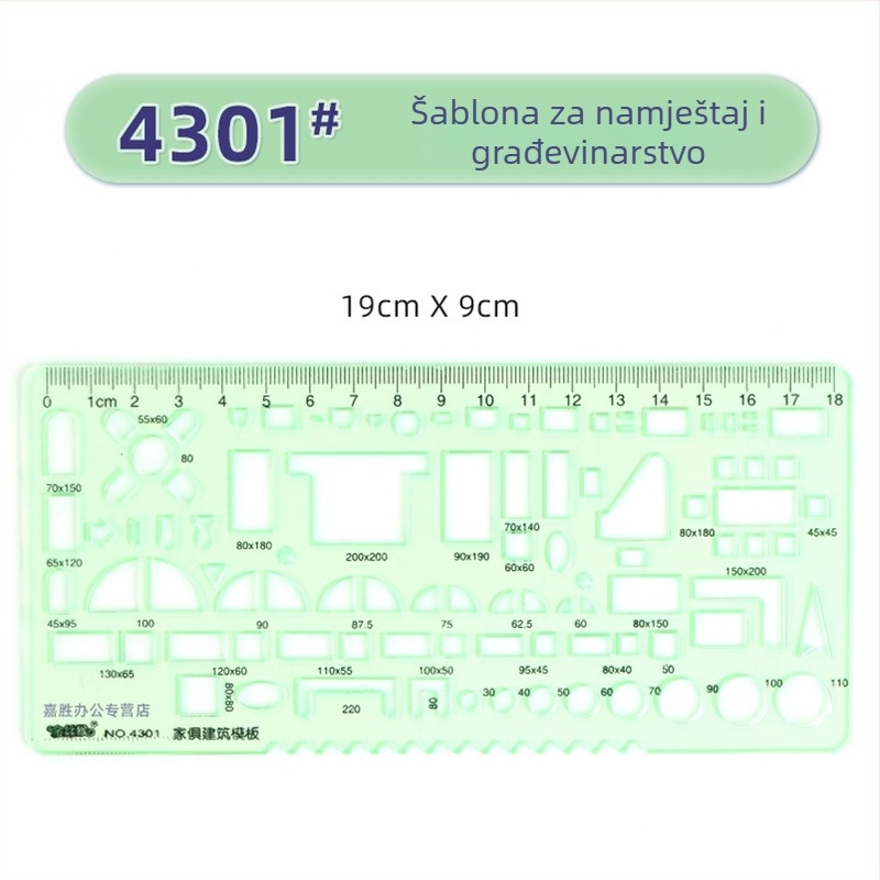 Šablonsko ravnalo za crtanje – šablone za krugove i elipse, dvostruka skala, plastika, model 4309
