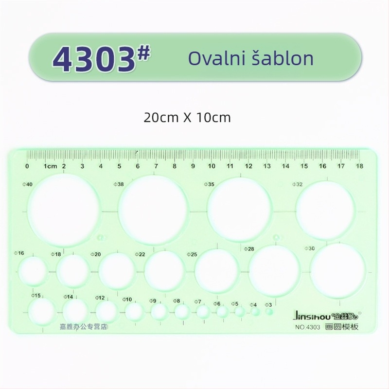 Šablonsko ravnalo za crtanje – šablone za krugove i elipse, dvostruka skala, plastika, model 4309