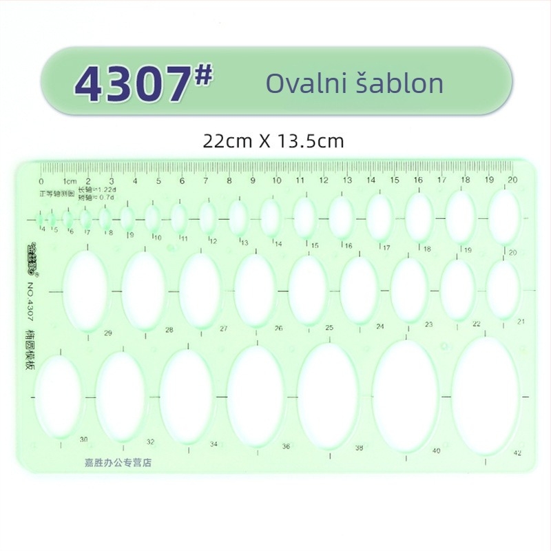 Šablonsko ravnalo za crtanje – šablone za krugove i elipse, dvostruka skala, plastika, model 4309