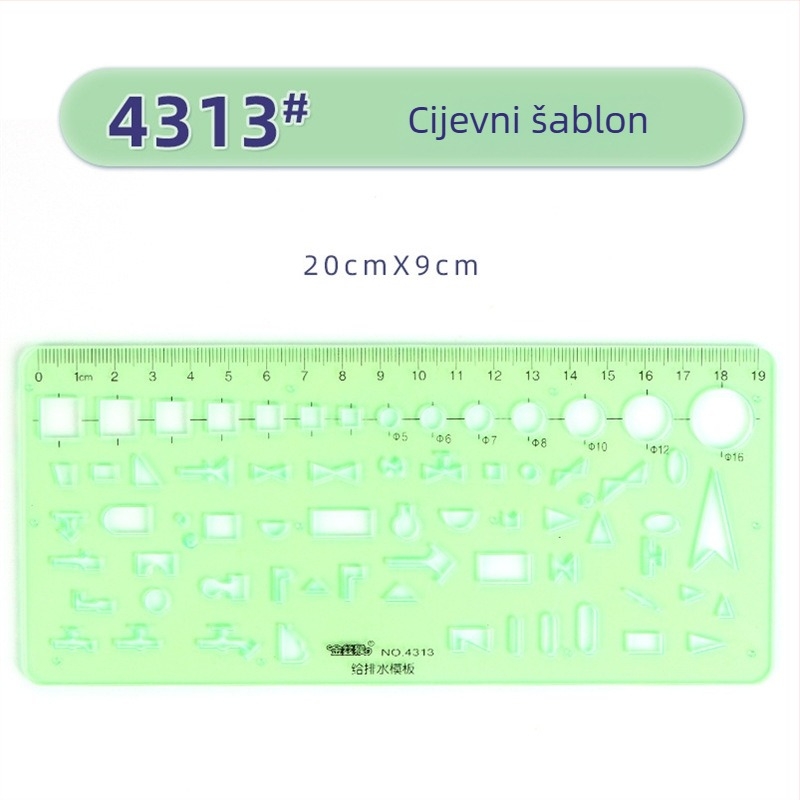 Šablonsko ravnalo za crtanje – šablone za krugove i elipse, dvostruka skala, plastika, model 4309