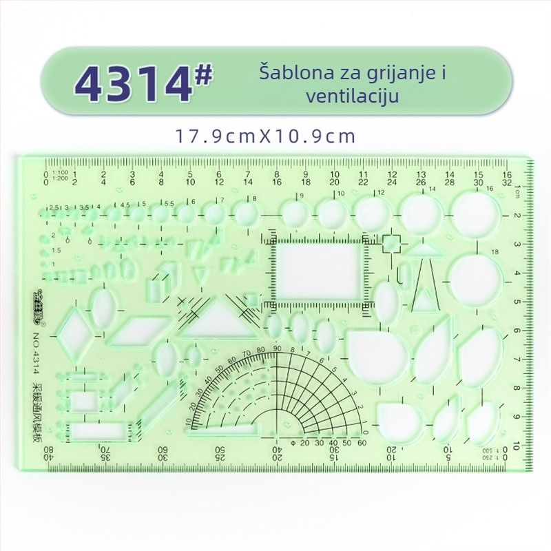 Šablonsko ravnalo za crtanje – šablone za krugove i elipse, dvostruka skala, plastika, model 4309