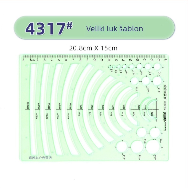 Šablonsko ravnalo za crtanje – šablone za krugove i elipse, dvostruka skala, plastika, model 4309