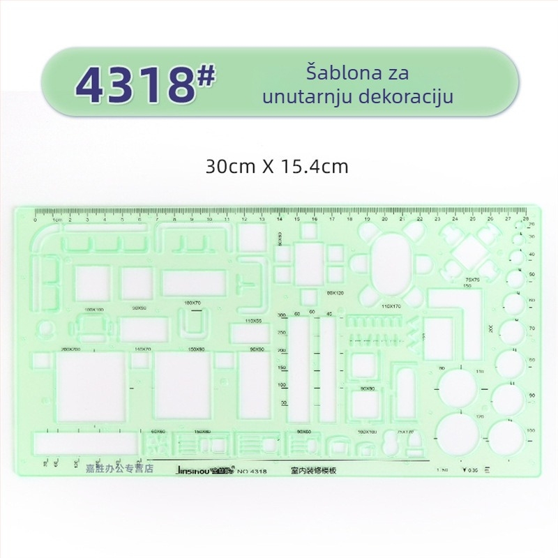 Šablonsko ravnalo za crtanje – šablone za krugove i elipse, dvostruka skala, plastika, model 4309