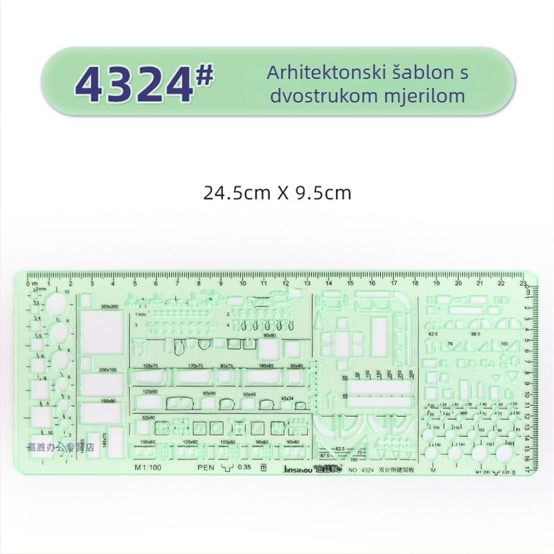 Šablonsko ravnalo za crtanje – šablone za krugove i elipse, dvostruka skala, plastika, model 4309