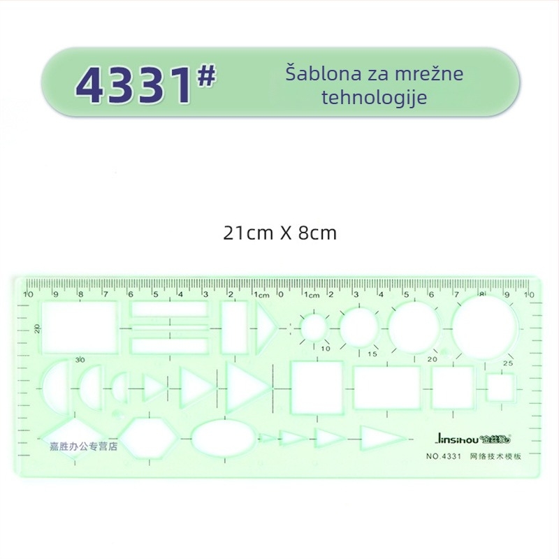 Šablonsko ravnalo za crtanje – šablone za krugove i elipse, dvostruka skala, plastika, model 4309