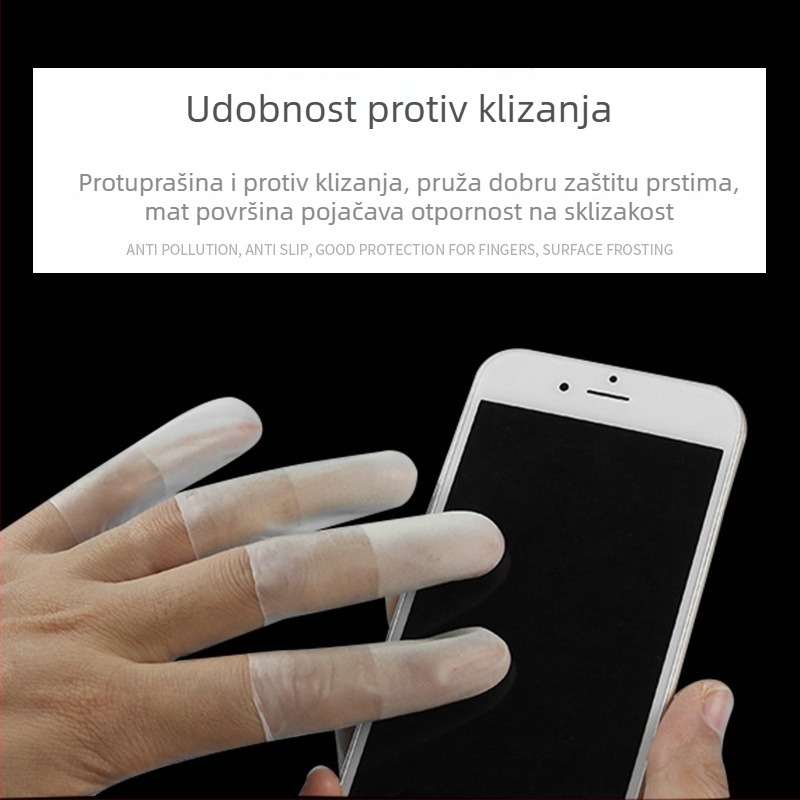 Jednokratne ultra tanke prstne zaštitne navlake, otporne na rezanje, protuklizne, poluprozirne, prašine otporne. Primjene: tvornica, ljepota, elektronika