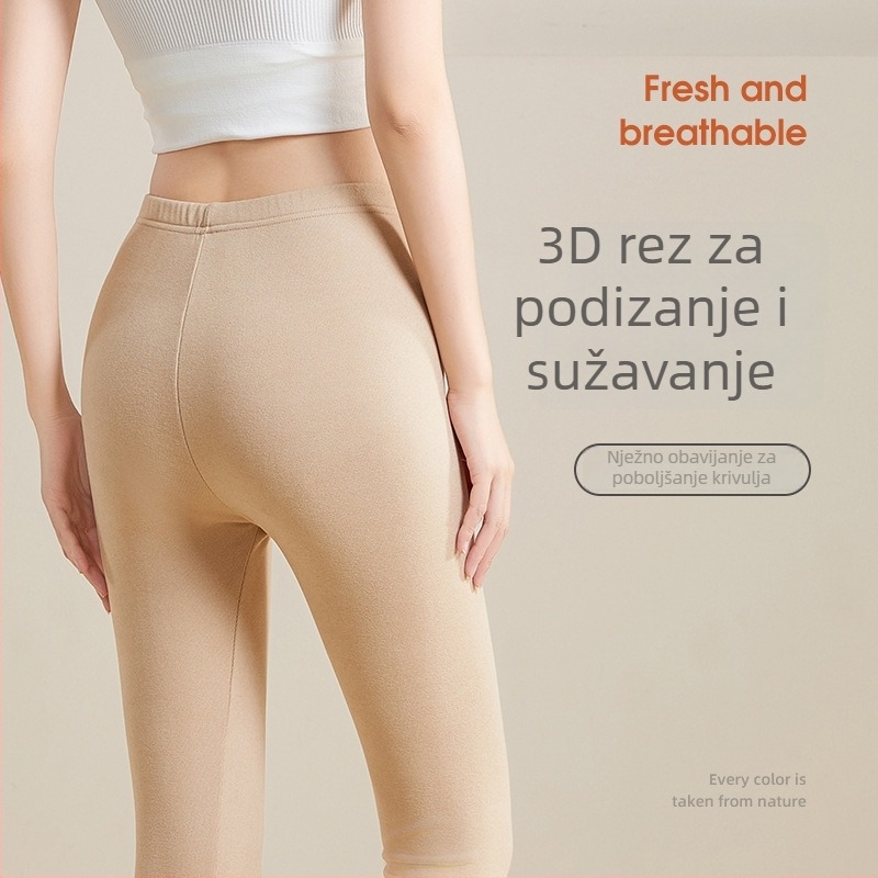 Ženske tople hlače s flis podstavom, visokim strukom, dvostrukom konstrukcijom, udio poliestera 30–50%, gustoća tkanine 181–200 g/m2