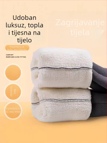 Ženske termične tajice s vunom od jagnjeće, visokim pojasom, uskim krojem, flis podstava, debele i tople za nošenje na otvorenom
