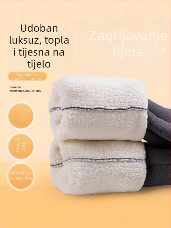 Ženske termične tajice s vunom od jagnjeće, visokim pojasom, uskim krojem, flis podstava, debele i tople za nošenje na otvorenom