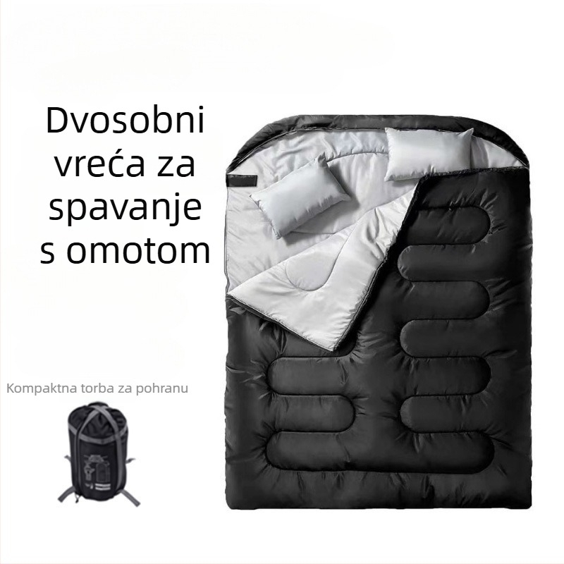 Zimska dvostruka spavaća vreća, otporna na prljavštinu i topla, za kampiranje na otvorenom, s jastukom, oblik omotnice