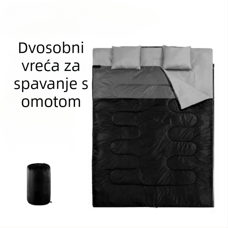 Zimska dvostruka spavaća vreća, otporna na prljavštinu i topla, za kampiranje na otvorenom, s jastukom, oblik omotnice