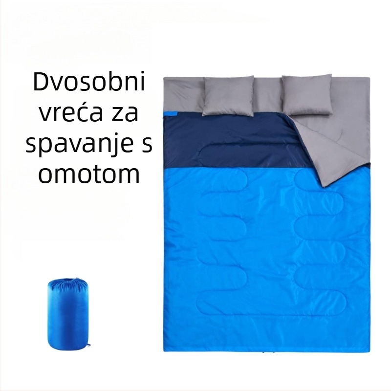 Zimska dvostruka spavaća vreća, otporna na prljavštinu i topla, za kampiranje na otvorenom, s jastukom, oblik omotnice