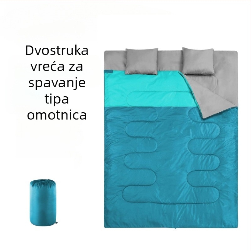 Zimska dvostruka spavaća vreća, otporna na prljavštinu i topla, za kampiranje na otvorenom, s jastukom, oblik omotnice