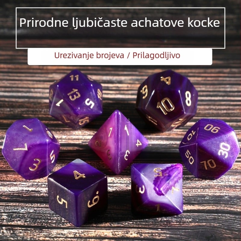 Set kockica za stolne igre – prirodni kristalni dragulji, dvadesetostrane kocke, dizajn s pravim kutem, dostupna prilagodba obrade, namijenjeno za stolne igre i igre s kartama