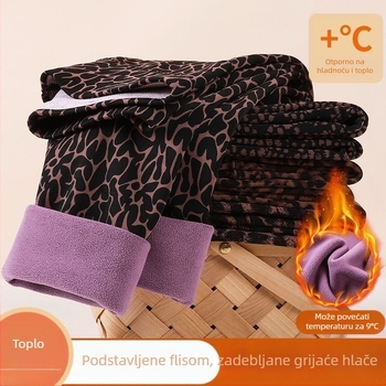Ženski legging leopard uzorak, fleece unutrašnjost, toplo, visok struk, glatka površina, elastan, plus veličina