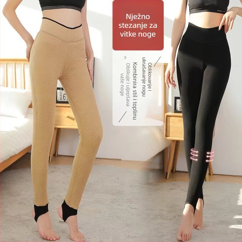 Leggings s kamel-down podstavom, visoki struk, debeli zimski termalni hlače, all-in-one vanjska odjeća