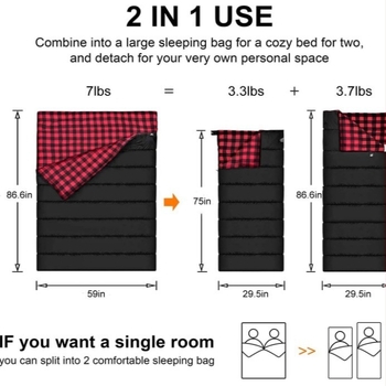 Dvostruki spavaći vreć za kampiranje, flanel tkanina, podstava: 210T poliester, oblik omotnice, za odrasle, težina oko 3,0 kg