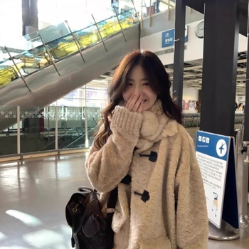 Ženski kaput od velura s umjetnim krznom, korejski stil, debeo, širok kroj, rever ovratnik, zatvaranje kopčama, normalna duljina (50–65 cm)