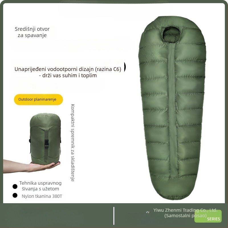 Spavaća vreća s perjem za odrasle - punilo od guščjeg perja, Ripstop najlon, oblik omotnice, -30°C