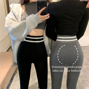 Ženske tajice za jesen-zimu s visokim strukom, fleece unutarnja podstava, 3D podizanje bokova, debeli i topli