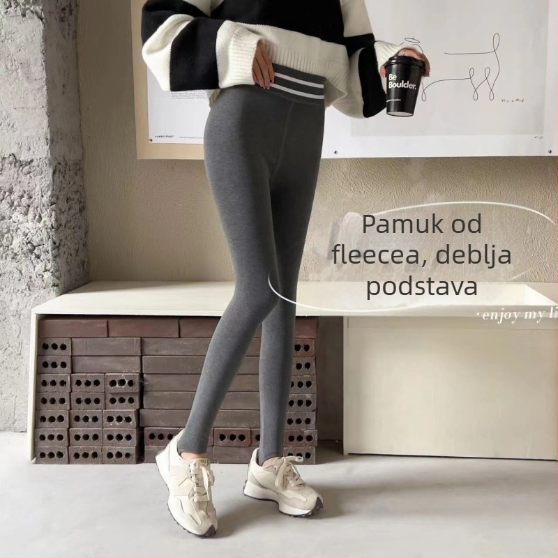 Ženske tajice za jesen-zimu s visokim strukom, fleece unutarnja podstava, 3D podizanje bokova, debeli i topli