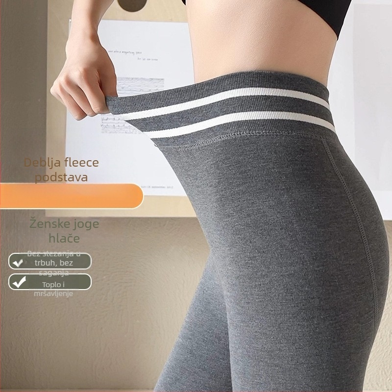 Ženske tajice za jesen-zimu s visokim strukom, fleece unutarnja podstava, 3D podizanje bokova, debeli i topli