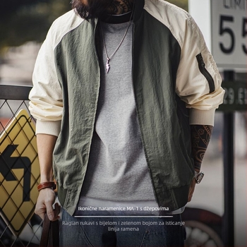 MA1 bomber jakna s raglan rukavima, zatvarač sprijeda, najlon vanjska tkanina i podstava, za muškarce