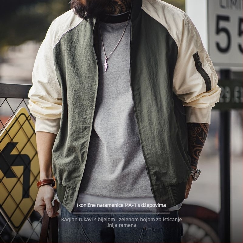 MA1 bomber jakna s raglan rukavima, zatvarač sprijeda, najlon vanjska tkanina i podstava, za muškarce