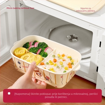 Keramička kutija za ručak s tri pretinca – pravokutnog oblika, izolirana, kompatibilna s mikrovalnom pećnicom, kapacitet ispod 300 ml