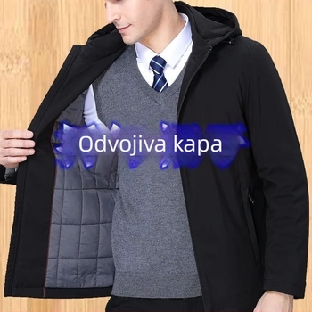 Muški zimski kaput s kapuljom, punjenje od pamuka, labav kroj, jednostruko kopčanje, lagani poslovni stil