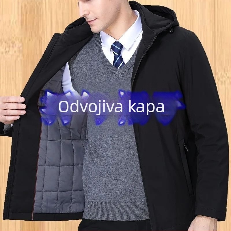 Muški zimski kaput s kapuljom, punjenje od pamuka, labav kroj, jednostruko kopčanje, lagani poslovni stil