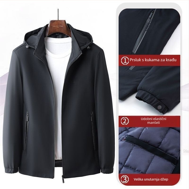 Muški zimski kaput s kapuljom, punjenje od pamuka, labav kroj, jednostruko kopčanje, lagani poslovni stil