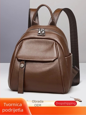 Ženski ruksak od prve slojevine teleće kože, prirodna koža, gradski minimalistički stil, zatvaranje na zip, unutarnje pretince (pretinac sa zipom za tajne stvari, pretinac za telefon, pretinac za ID)