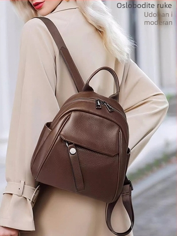 Ženski ruksak od prve slojevine teleće kože, prirodna koža, gradski minimalistički stil, zatvaranje na zip, unutarnje pretince (pretinac sa zipom za tajne stvari, pretinac za telefon, pretinac za ID)